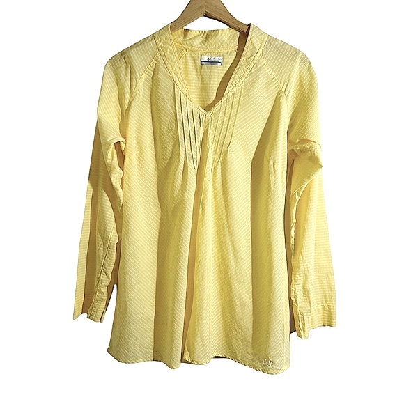 Columbia 3Q Sunrise Tunic Size Medium Yellow And White Stripes Long Sleeves - Picture 1 of 11